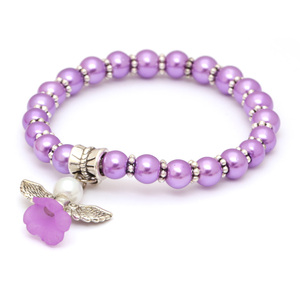 Children Bracelet with Violet Beads and Charm Pendant