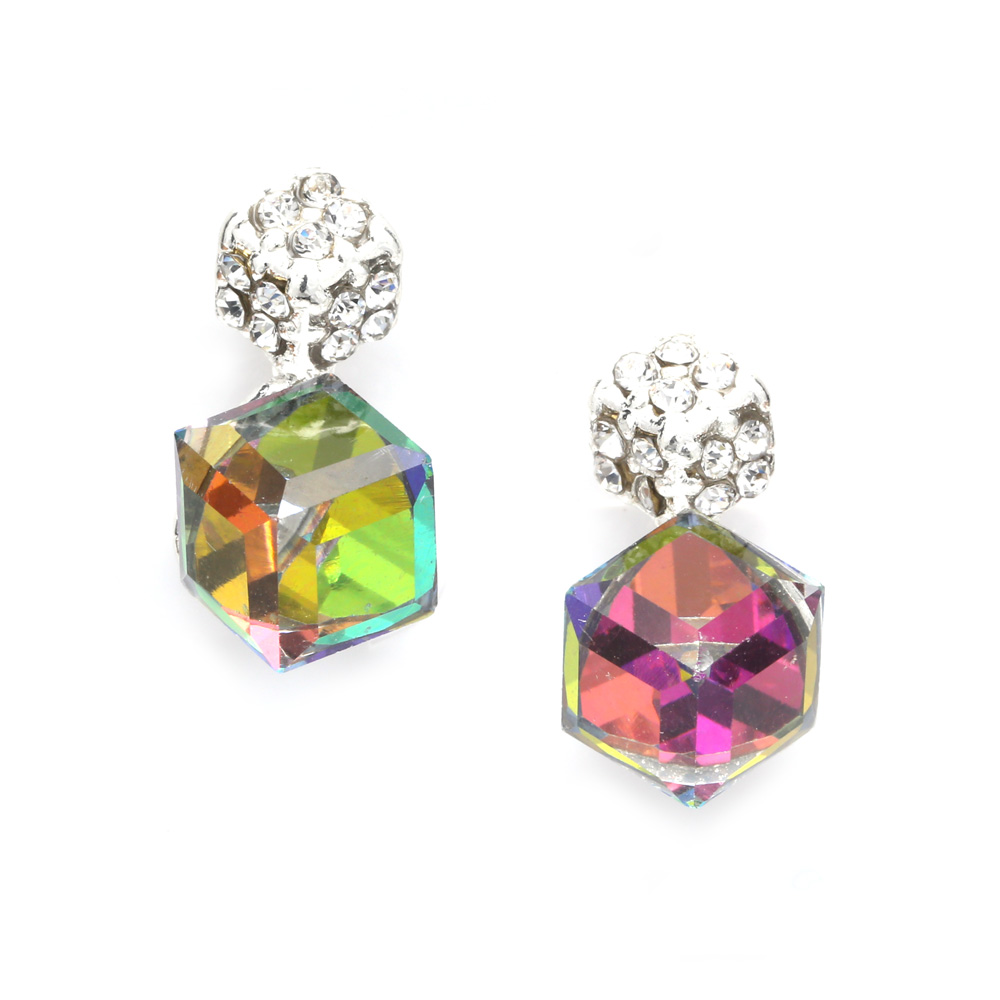 Iridescent Cyrstal Clip on Earrings