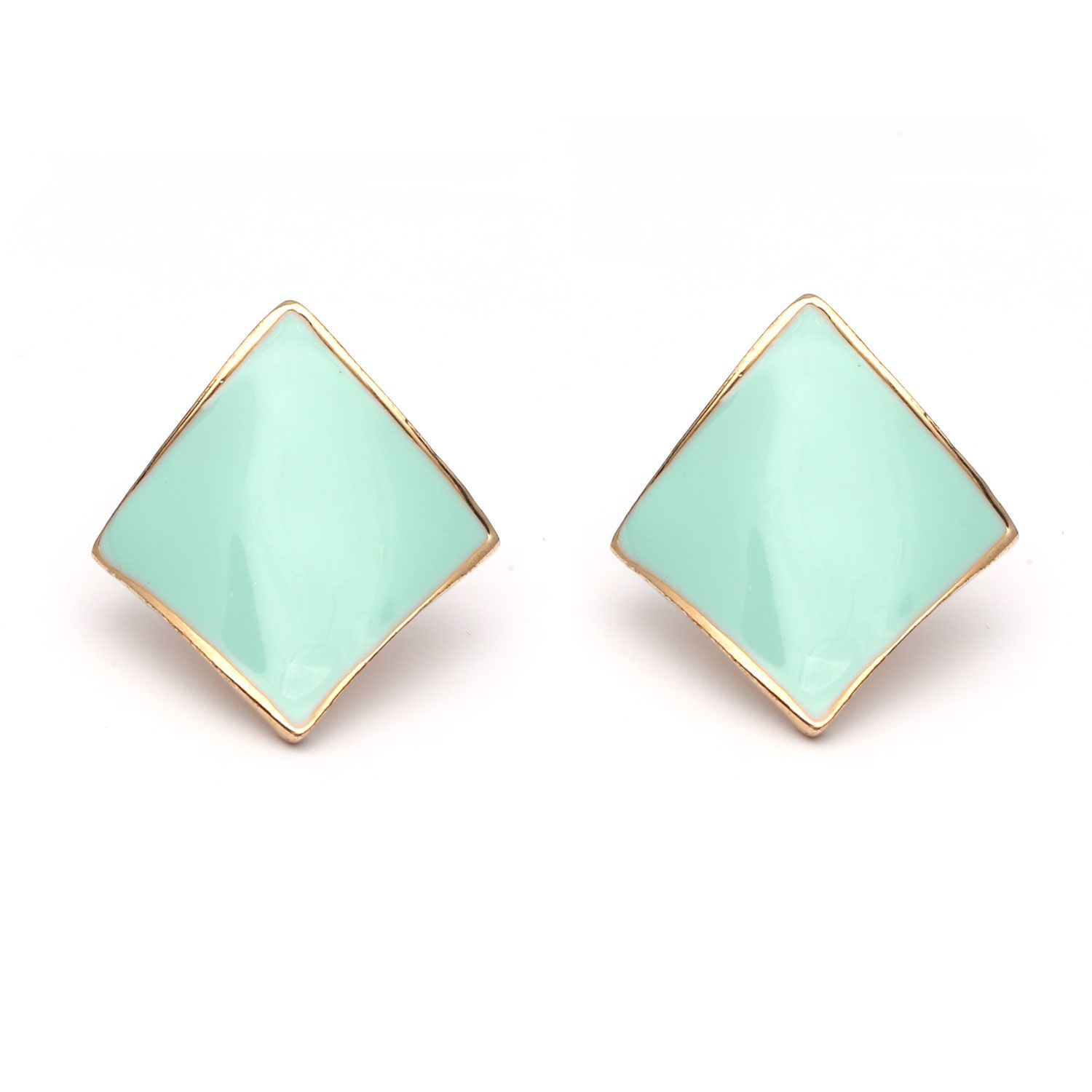 Turquoise coloured diamond shaped enamelled clip on earrings