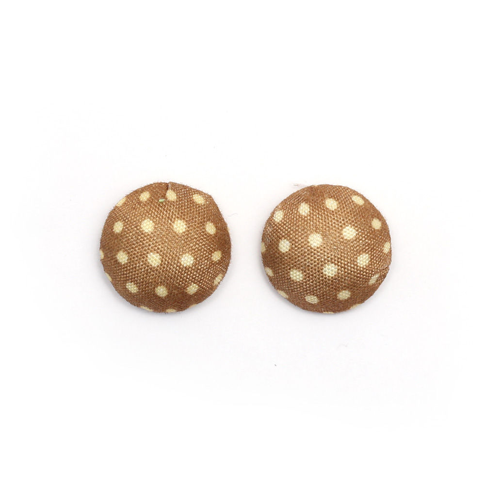 Brown Fabric Covered Clip On Earrings with White Polka Dots