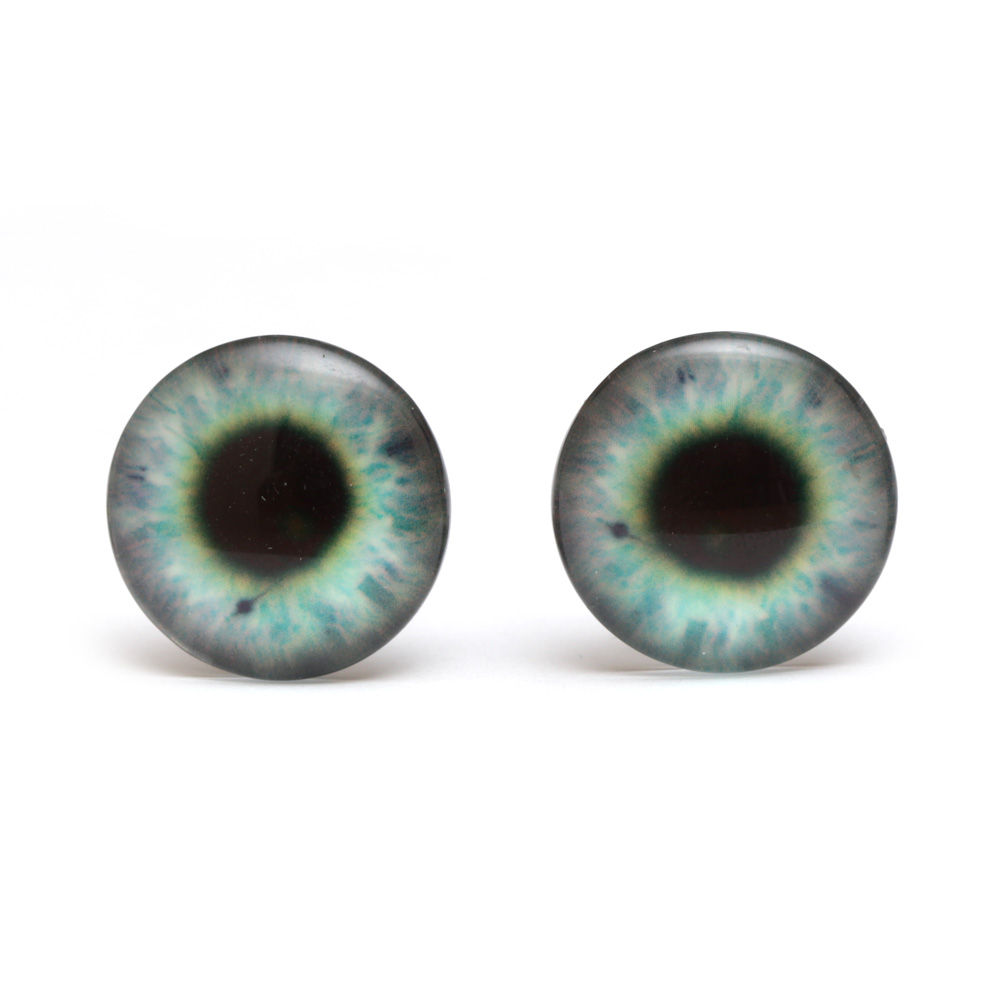Glass Cabochon Clip on Earrings with Eye Design