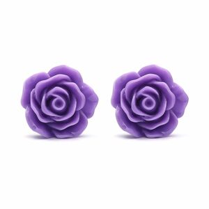 Stud Clip on Earrings with purple flower designs
