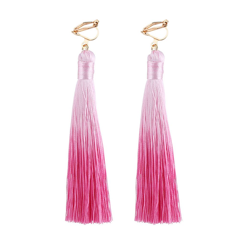 Pink Tassel Clip On Earrings