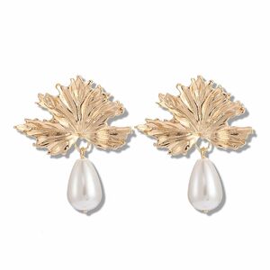 Fancy Gold-coloured Earrings with Dangling Faux Pearls