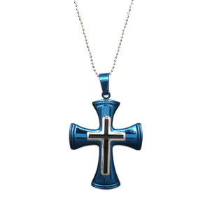 Men's Necklace with blue metallic cross pendant
