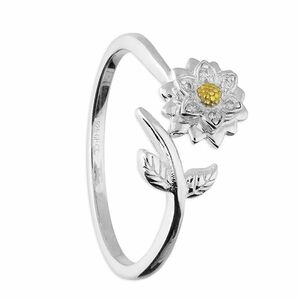 Sterling Silver Ring in Flower Shape with Yellow Crystal
