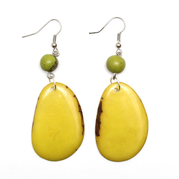 Yellow irregular shaped Tagua Discs Earrings