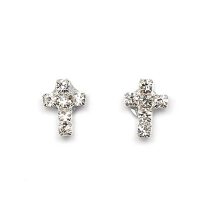 Rhinestone cross magnetic clip-on earrings