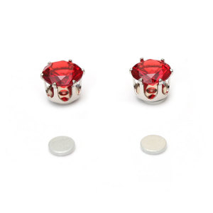 Round magnetic earrings with red CZ crystal (8 mm across)