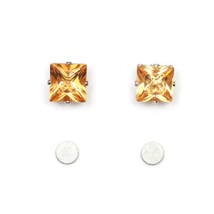 Square shape magnetic earrings with yellow quadrate crystal (8 x 8 mm)