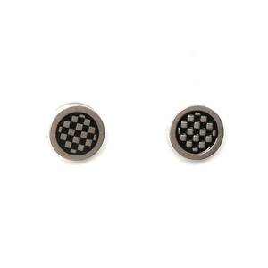 Mens 316L Stainless steel stud magnetic clip-on earrings, 8 mm black and silver grid, sold as a pair