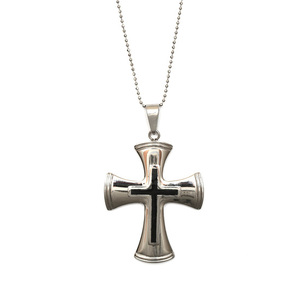 Mens 316L Stainless steel silver cross pendant necklace