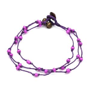 Handmade Purple Beads Triple-strand Wax Cord Anklet