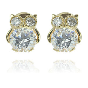 Owls CZ Clip-on Earrings, 18ct Gold-plated