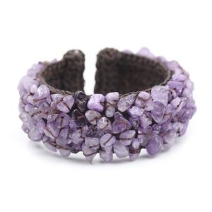 Handmade Amethyst Stones Threaded Wax Cord Cuff Bangle