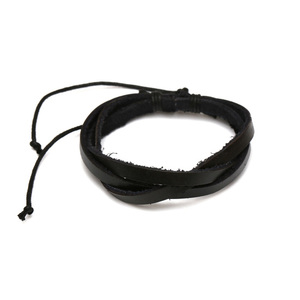 Unisex black triple strand leather bracelet ideal for men and women