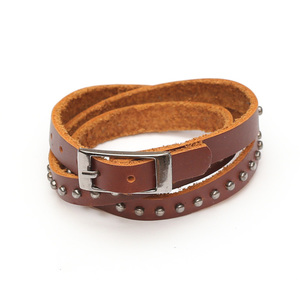 Unisex brown studded leather wrap bracelet with buckle ideal for men and women