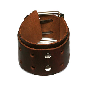 Unisex brown leather punk style bracelet with buckle ideal for men and women
