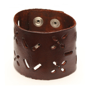 Unisex brown punctured leather bracelet ideal for men and women