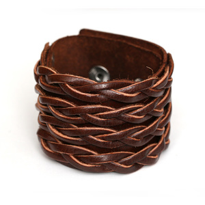 Unisex organic brown woven leather bracelet ideal for men and women