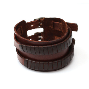 Unisex brown double-line attached organic bracelet with double buckle ideal for men and women