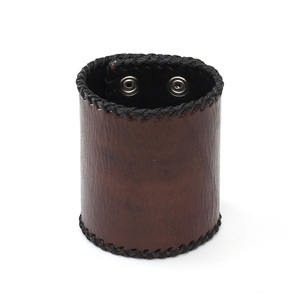 Unisex brown organic leather bracelet with wax cord edge ideal for men and women