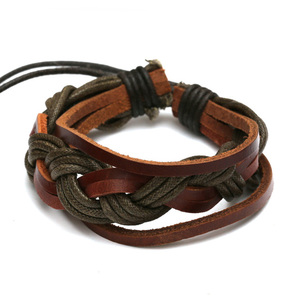 Brown handmade threaded leather bracelet ideal for men and women