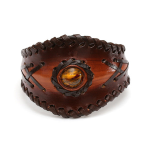 Brown leather cuff bracelet Dark Knight with The Eye of The Sun