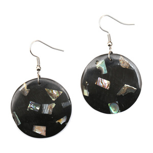Handmade black resin with shell inlaid drop earrings