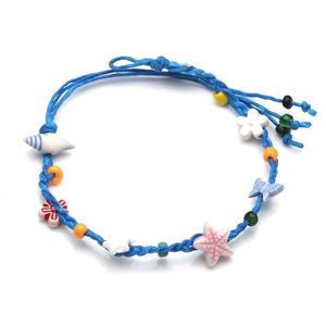 Handmade lovely flowers with colourful beads blue adjustable wax cord bracelet 