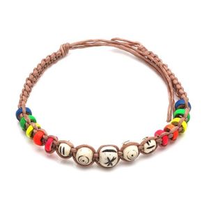 Handmade vibrant wooden beads braided adjustable wax cord bracelet 