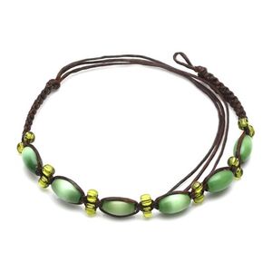 Handmade green beads braided adjustable wax cord bracelet 