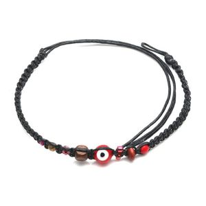 Handmade red eye bead braided adjustable wax cord bracelet 