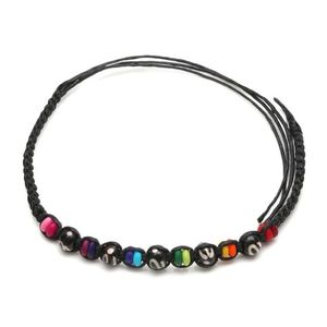 Handmade black and multicoloured beads braided adjustable wax cord bracelet 
