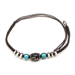 Handmade black tube bead with blue and white beads braided adjustable wax cord bracelet 