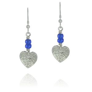 Heart Earrings with Blue Glass Pearls