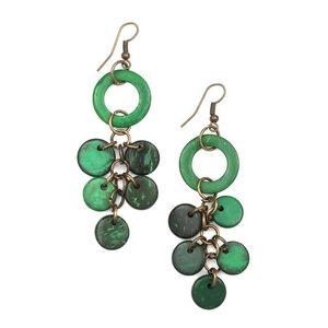 Green Coconut Shell Hoop with Discs Drop Earrings