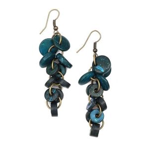 Turquoise Coconut Shell Discs and Beads Drop Earrings