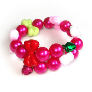 Pink round bead with multi-coloured bow children bracelet