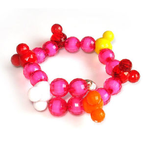 Transparent pink bead with multi-coloured Mickey Mouse shape children bracelet