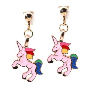 Pink Unicorn Drop Clip On Earrings