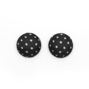 Handmade black polka dot fabric covered button clip-on earrings