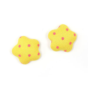 Yellow polka dots fabric covered star shape clip-on earrings