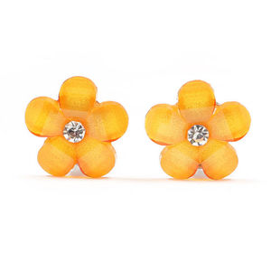 Orange flower with rhinestone and crystal effect clip-on earrings