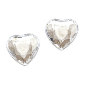Clear faceted acrylic rhinestone heart clip-on earrings