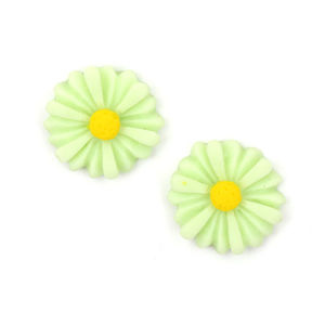 Pale green daisy flower with gold-tone clip earrings