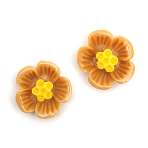 Burly wood plum blossom flower with gold-tone clip earrings
