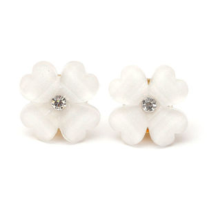 White crystal effect and rhinestone clover with gold-coloured clips