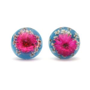 Cerise Real Flower Dome Resin Clip On Earrings