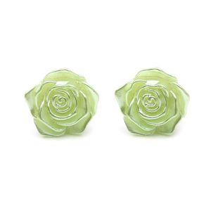 Green Yellow Rose Flower Clip On Earrings